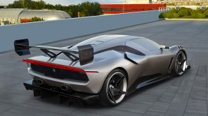 A rear 3/4 view of the Ferrari KC23