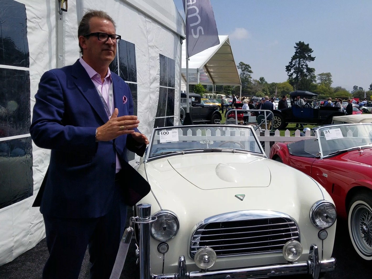 Andy Reid discusses a Swallow Doretti during Monterey Car Week auction tour | Rebecca Nguyen photo 