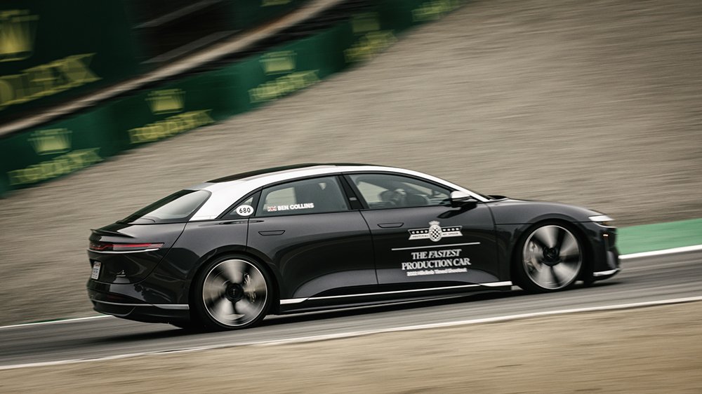 The Lucid Air Grand Touring Performance during the first Laguna Seca hillclimb