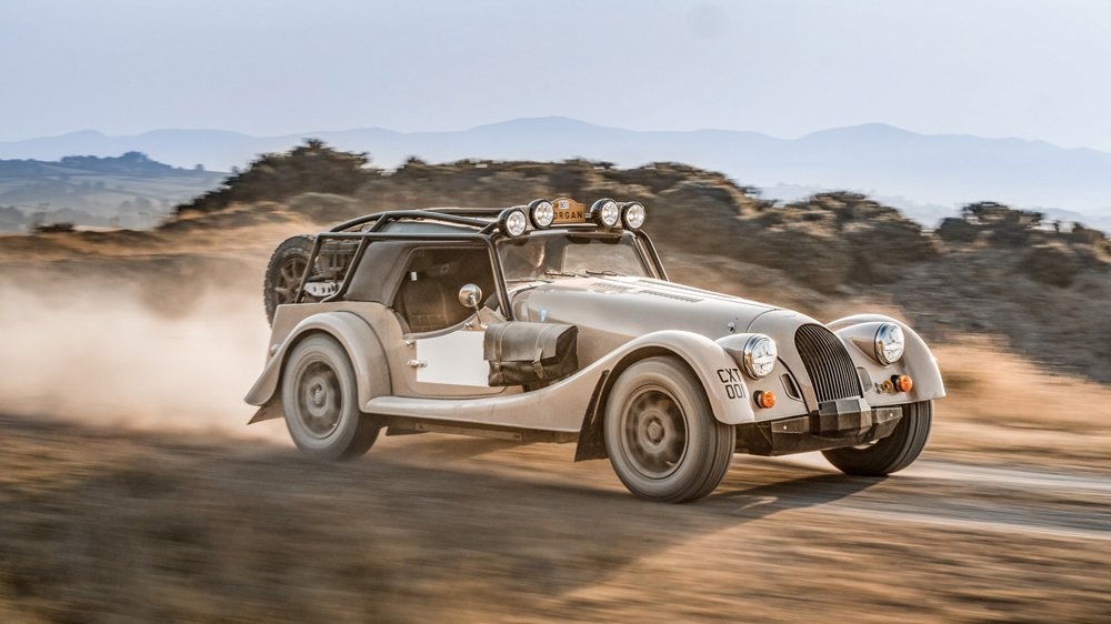 Driving off road with the Morgan Plus Four CX-T.