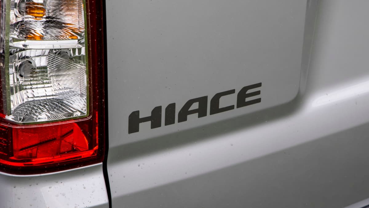 Drive Car of the Year Best Van 2021 finalist Toyota Hiace rear label close-up