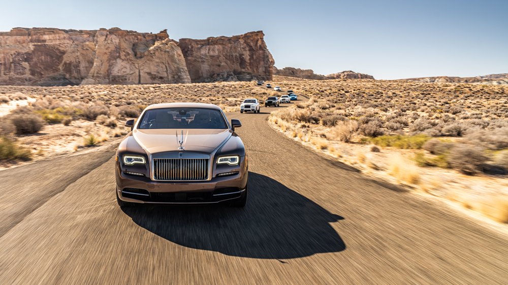 A fleet of Rolls-Royces explore the landscape of the American West as part of the Desert Escape organized by the O'Gara Coach dealer network and White Label.