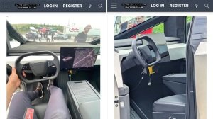 Screenshots of the Tesla Cybertruck test mule's interior that were posted on the Cybertruck Owners Club forum