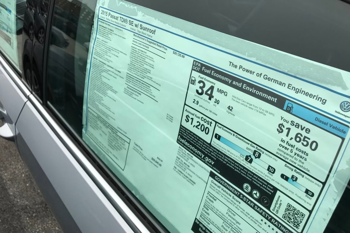 Monroney sticker on 2015 VW Passat TDIs for sale KM.jpg