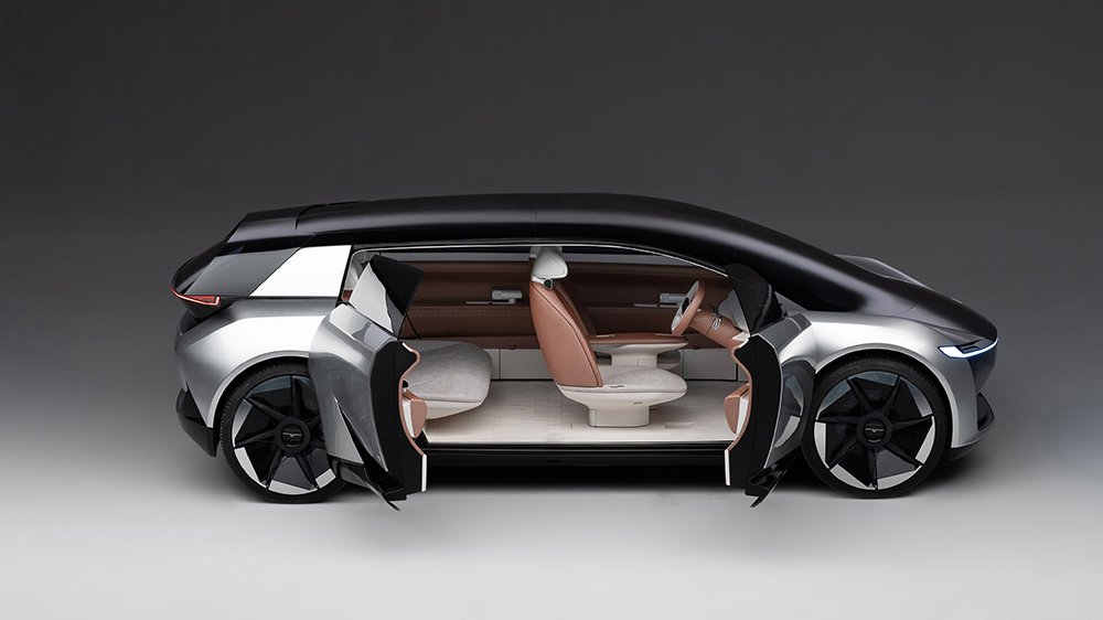 The Tata Motors Avinya with its doors open