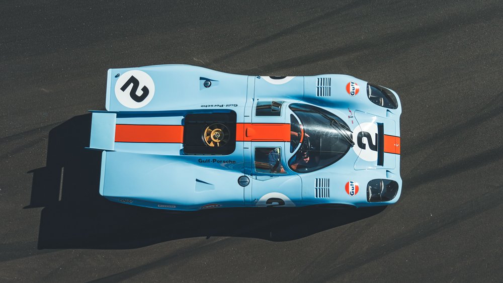A Porsche 917 K on track during the Rennsport Reunion 7 at WeatherTech Raceway Laguna Seca in Northern California.