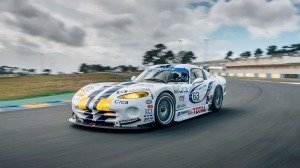 A front 3/4 view of the 1996 Chrysler Viper GTS-R