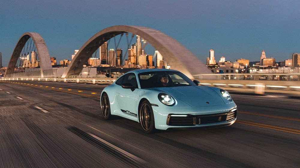 A 2023 Porsche 911 Carrera T driving in Los Angeles.