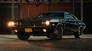 A front 3/4 view of the 1970 Dodge Challenger R/T SE “Black Ghost”