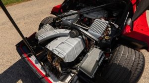 The 2.9-liter, twin-turbocharged, fuel-injected V-8 engine inside a 1990 Ferrari F40.