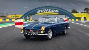 A front 3/4 view of the 1963 Ferrari 250 GTE Le Mans Safety Car