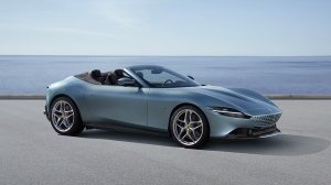 A front 3/4 view of the Ferrari Roma Spyder