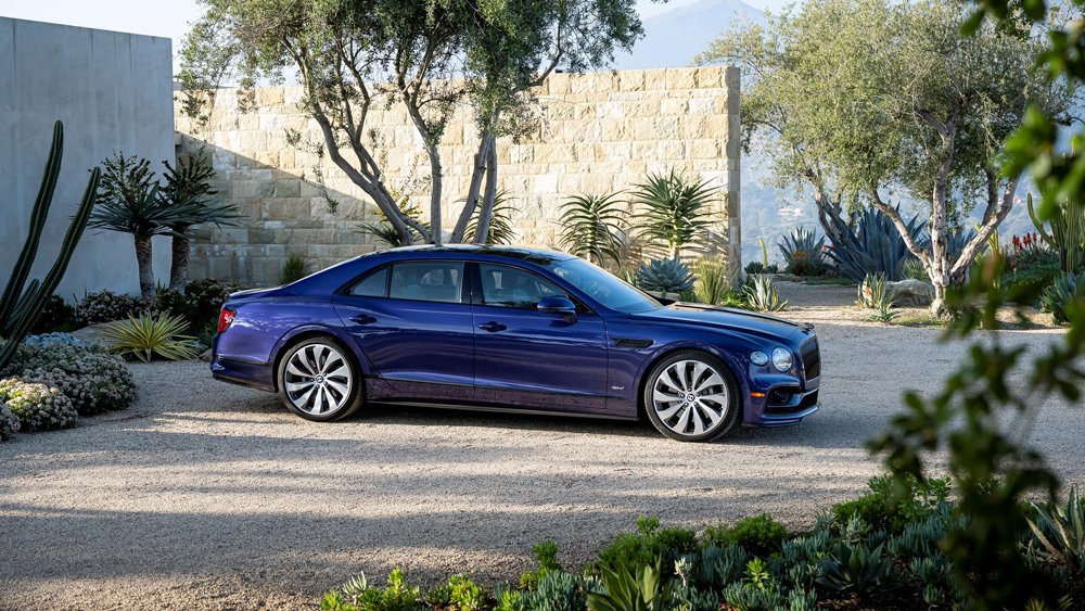 The Bentley Flying Spur Hybrid in Azure Purple.
