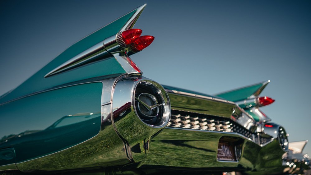 A close-up of the fins on a 1959 Cadillac.