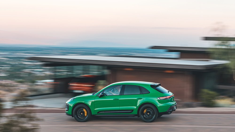 The 2022 Porsche Macan GTS in Python Green.