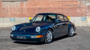 A front 3/4 view of the unique 1990 Porsche 911 Carrera 4