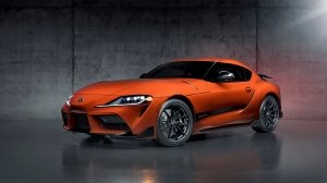 A fron 3/4 view of the 2024 Toyota GR Supra 45th Anniversary Edition