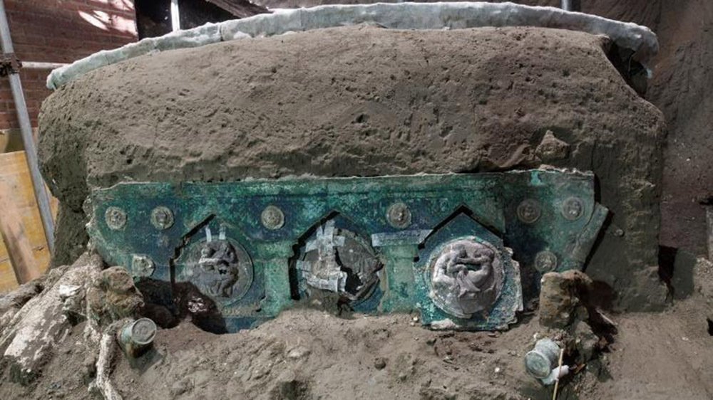 The ceremonial chariot discovered in the ruins of Pompeii