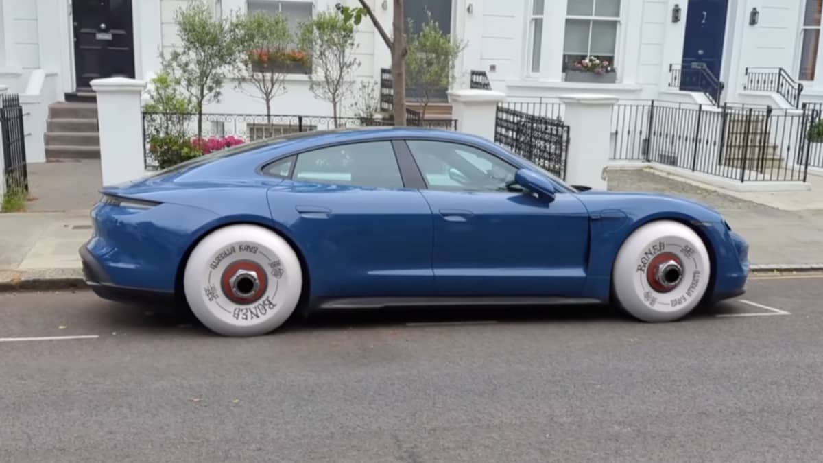 Video: This Porsche Taycan on skateboard wheels comes with a twist